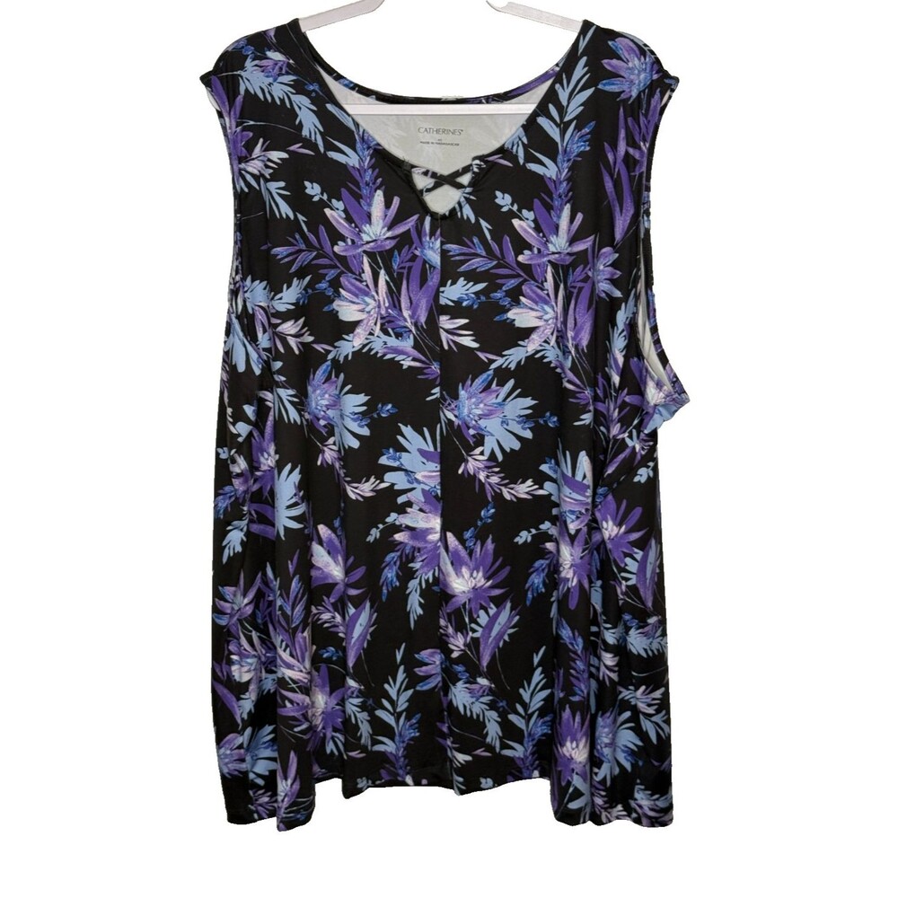 Catherines Crisscross Timeless Tank 4X Plus Size Floral Sleeveless Tunic Top